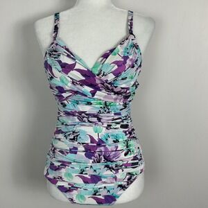 Togs Swimwear Australia One Piece Swimsuit Ruched‎ Front Womens Sz 8 Purple Blue